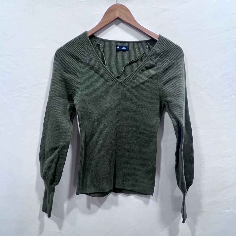 Vintage GAP Women's Olive Green V-Neck‎ Ribbed Sweater Tops Size XS